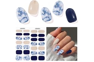 DUKASOU Semi Cured Gel Nail Strips, Navy Blue | 28 pcs Gel Nail Strips Work with Any UV Lamp, Salon Quality UV Nails Stickers, Easy to Apply for Home Nails DIY