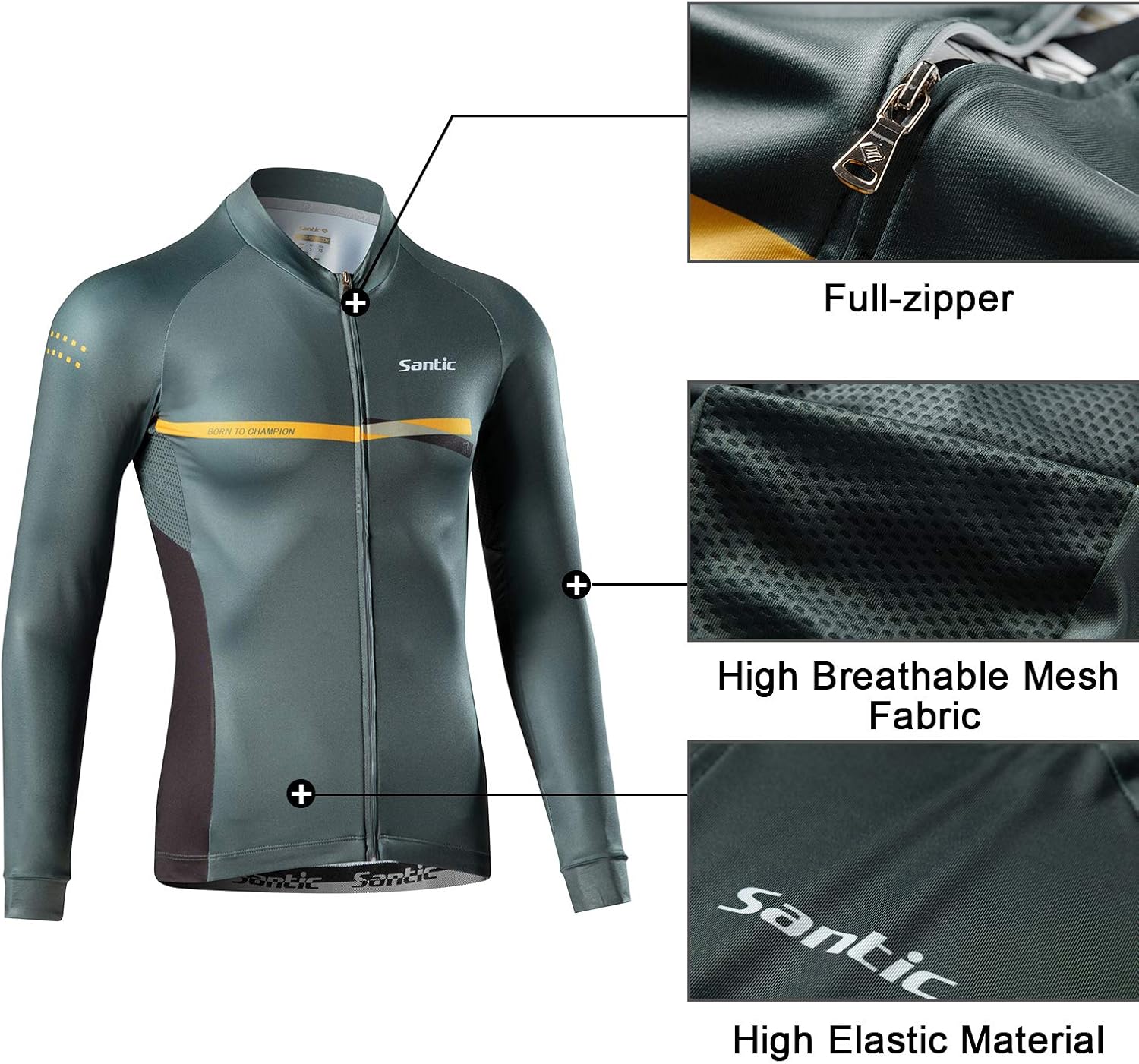 Santic Cycling Jersey Men's Long Sleeve Bike Reflective Full Zip Bicycle Shirts with Pockets : Clothing