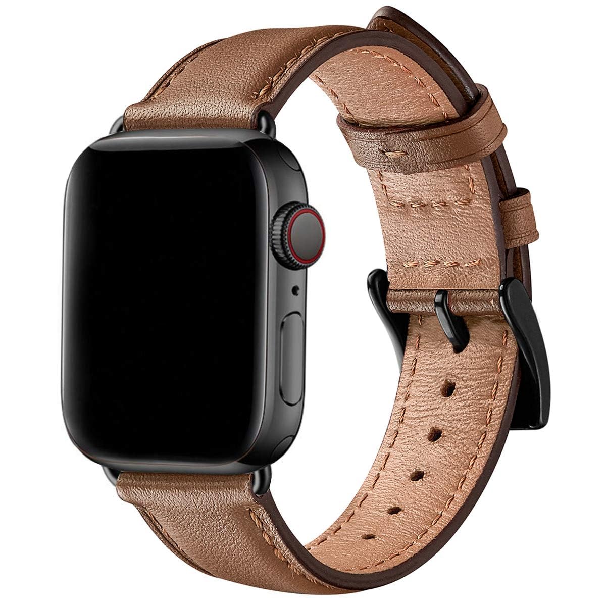 SUNFWR Leather Straps for Apple Watch Straps 40mm 41mm 38mm 42mm(Series 11 10),Men Women Replacement Genuine Leather Strap for iWatch Series Ultra 11 10 9 8 7 6 5 4 3 2 1/SE,Brown/Black