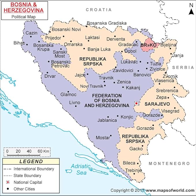 Political Map of Bosnia and Herzegovina (36" W x 36.26" H) Amazon.ca