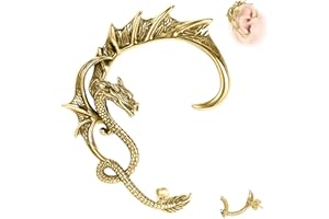6ixGosh 1PCS Gothic Dragon Ear Cuff Stainless Steel Retro Dragon Earrings Punk Snake Dragon Fish Crocodile Cuff Wrap Earrings Cartilage Climber Ear Earrings Stud for Women Men, Gold/Silver/Black