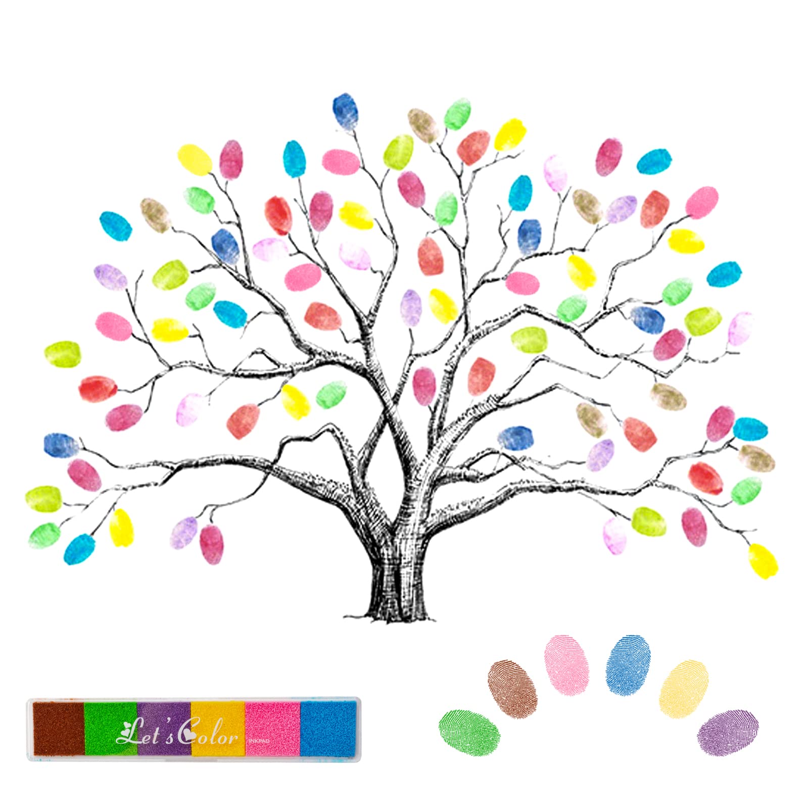 AIBAOBAO Fingerprint Tree Wedding GuestBook Canvas Signature Poster Coloured Gift Selection on Canvas for Wedding Reception Keep The Memory Personalised Baby Shower GuestBook 30 x 40 cm