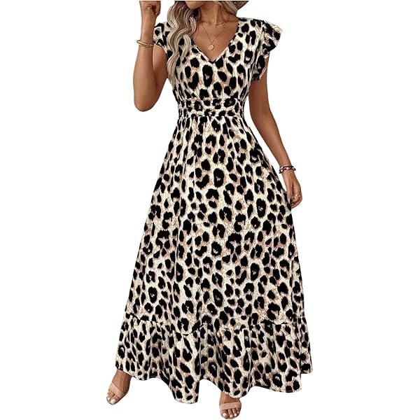 Floerns Women's Cheetah Print Halter Dress Sleeveless Leopard Pleated A  Line Maxi Dresses Coffee Brown Small at Amazon Women's Clothing store