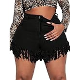 WDIRARA Women's Plus Size Fringe Hem Denim Shorts Zipper Fly High Waist Trendy Jeans Shorts