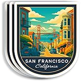 (3Pcs 3X3) San Francisco California Stickers - USA Travel Sticker - California Travel Gift - Tourism Souvenir - Decals for Luggage - Suitcase - Scrapbook - Laptop - Water Bottle