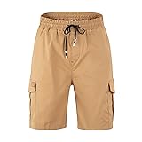 Mens Casual Twill Cargo Shorts Cotton Drawstring