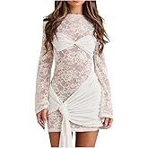 Verdusa Women's Lace Mini Dress Long Sleeve Bodycon Mesh Dresses Formal Wedding Guest Dress