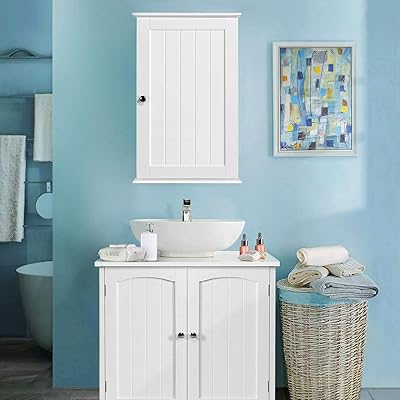 Buy Yaheetech White Wood Bathroom Wall Mount Cabinet Toilet Medicine Storage Organizer Single Door With Height Adjustable Shelves Online In Indonesia B071l9ygcr