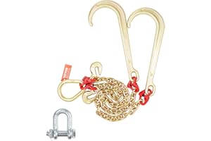 VEVOR G80 V Bridle Chain, 5/16" x 2' Towing Chain Bridle with 15" J Hooks and Grab Hooks, Heavy Duty Transport Tow Chain Bridle with 10800 lbs Safe Working Load for Flatbed Truck Wrecker Recovery