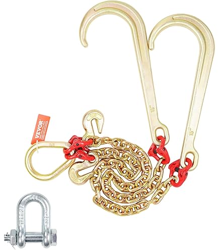 Amucolo 5/16 In. X 6 Ft. Leg G70 15 In. Long Shank J Hook Tow Chain W/RTJ Cluster Hook And Grab Hook - 4700 Lbs. (2-Pieces - Foto 11