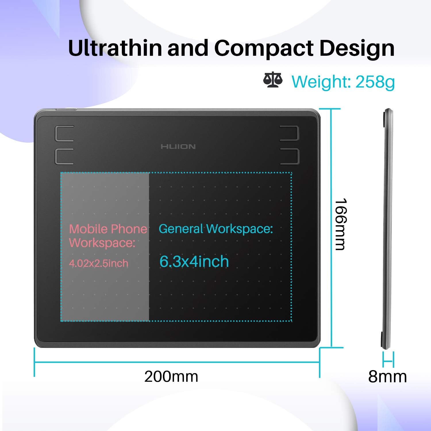 Huion HS64 Digital Graphics Drawing Tablet Android Support with Battery-Free Stylus 8192 Pressure Sensitivity 4 Express Keys for Beginner, 6.3x4inch: Computers & Accessories