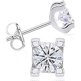 925 Sterling Silver Moissanite Stud Earrings for Women – 1/2/3 Carat Lab-Created, Hypoallergenic, Brilliant Round Cut, Flat Back, DEF Color, 1 Pair