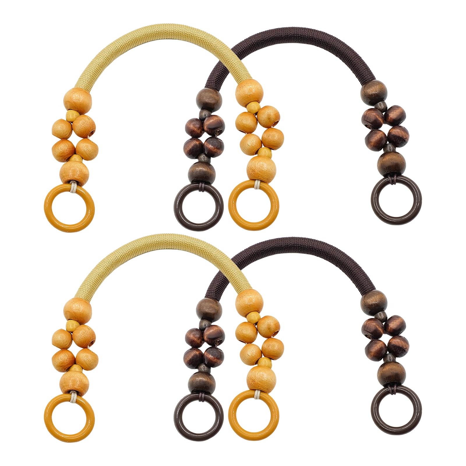 Spldsun 4 Pieces Handbag Handles, Beaded Bag Handles, Crochet Handles, Replacement Handle for DIY Bag (46cm, Light Brown, Dark Brown)