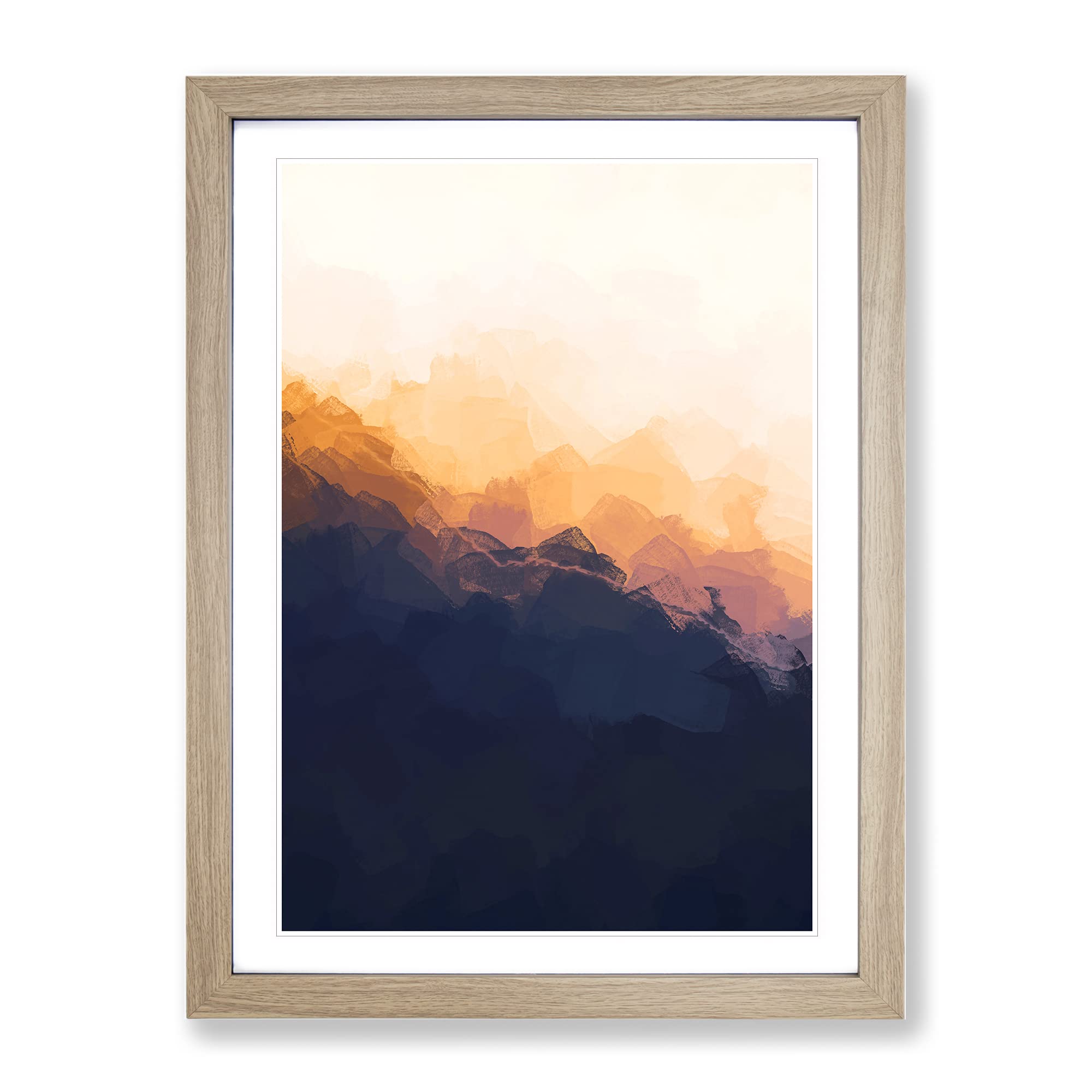 Sri Pada Adams Peak In Sri Lanka In Abstract Modern Framed Wall Art Print, Ready to Hang Picture for Living Room Bedroom Home Office Décor, Oak A4 (34 x 25 cm)