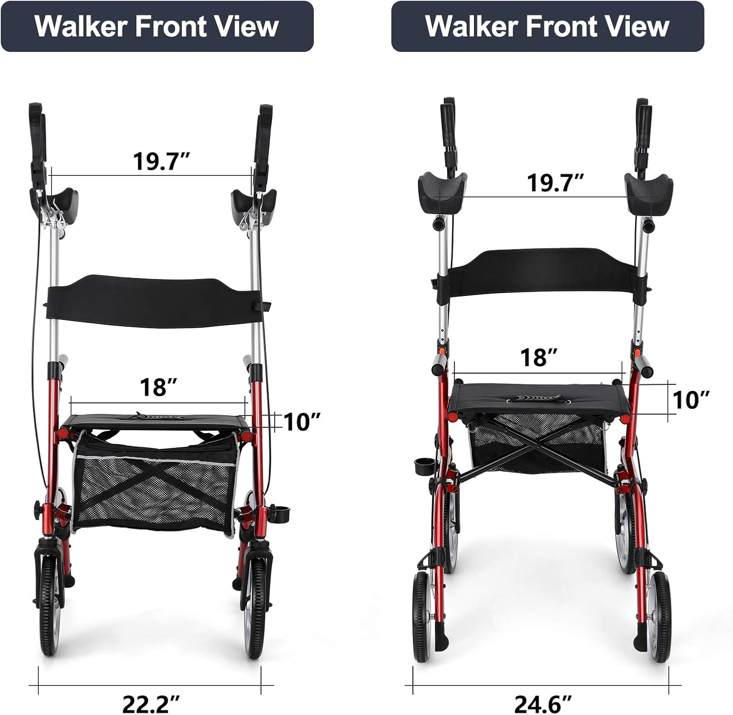 Rinkmo Rollator for Seniors and Adults Stand Up Folding Rollator with Seats and 10” Wheels, Padded Armrest and Backrest, Tall Rolling Mobility Aid with Basket: Health & Personal Care
