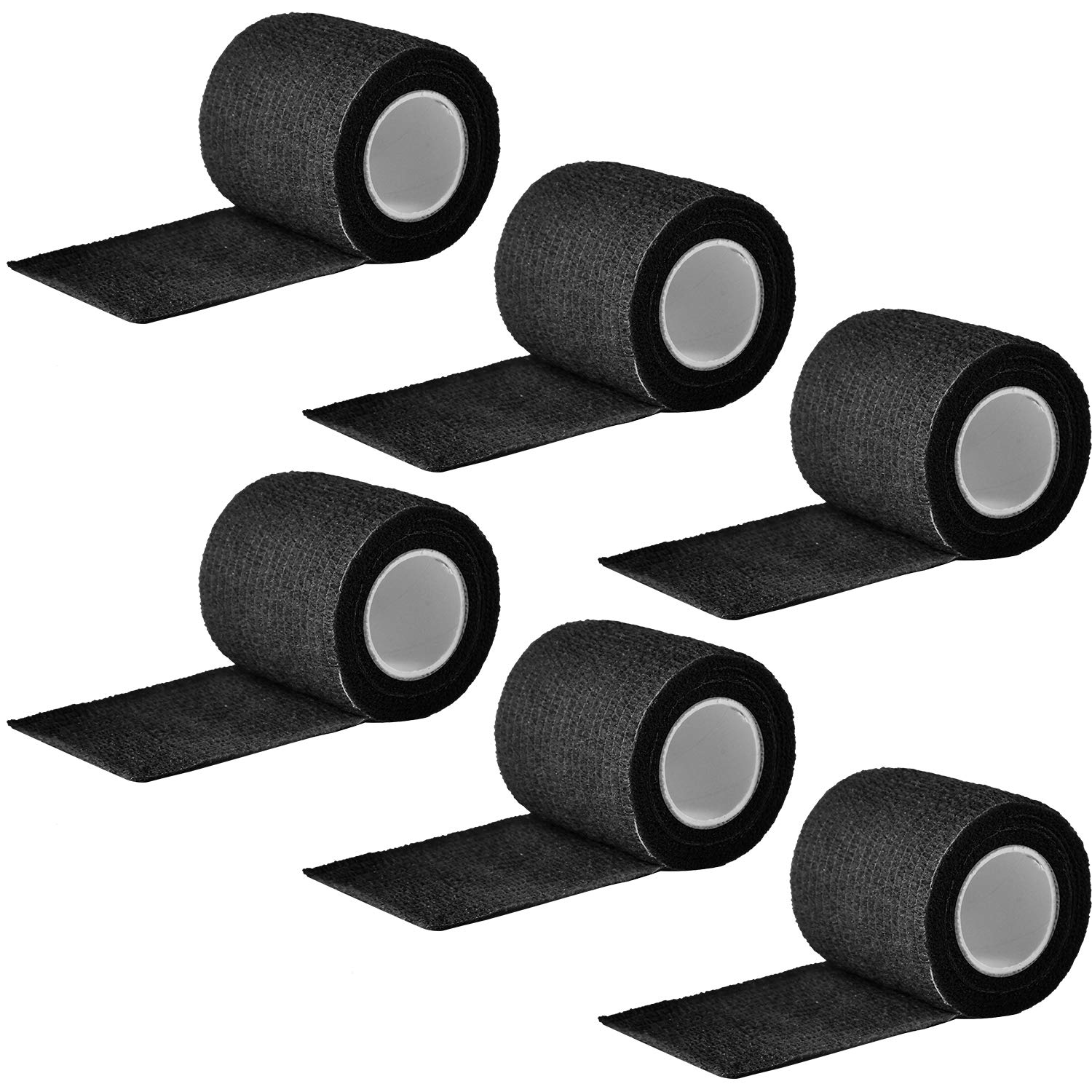 6 Rolls Tattoo Grip Wrap - Disposable Self Cohesive Bandage Tape for Tattoo Machine Grip Accessories (2", Black)