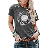 Women's Summer Tops Sunflower T Shirts for Women Cute Graphic Loose Tees Crew Neck Short Sleeve Casual Tops