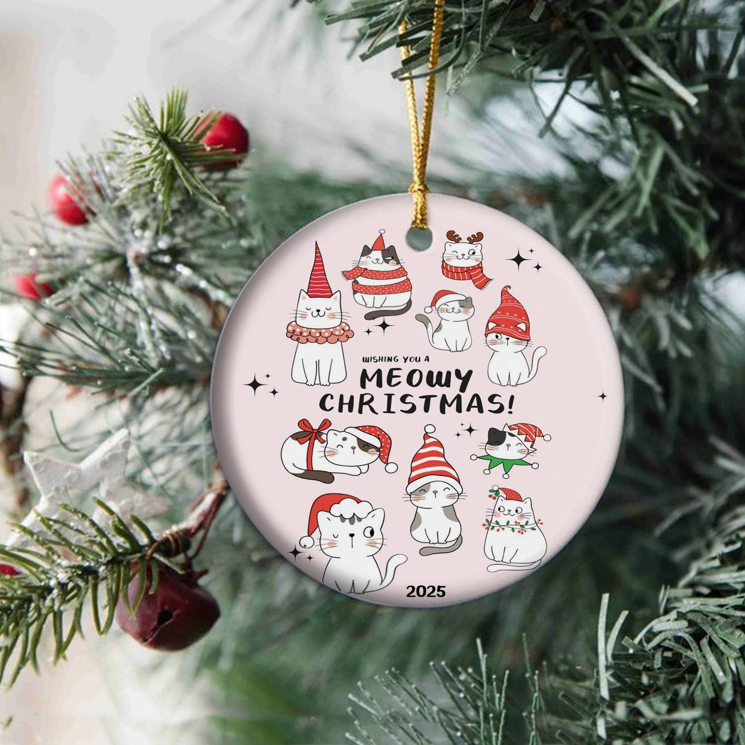 Photo 1 of 2025 Cat Christmas Ornament - Festive Tree Hanging Decoration for Cat Lovers, Purr-FECT Gift for Pet Parents