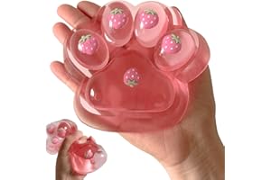 Big Taba Squishy Cat Paw, 5 Inch Large Sticky Squishy Toy with Strawberry, Soft Squeeze Fidget Toy for Stress Relief, Sensory
