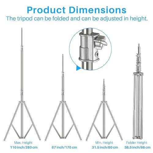 280cm Heavy Duty Stainless Steel Studio Light Stand Tripod - Holds 15kg For Softboxes & Flash