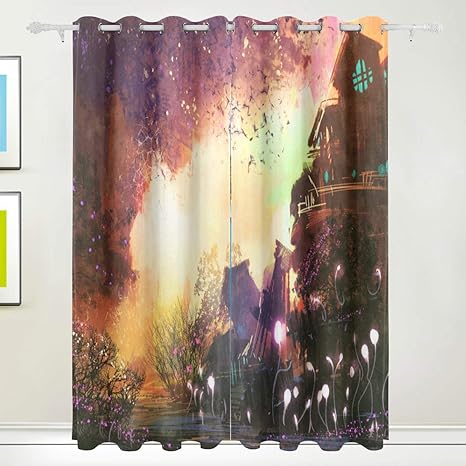 Amazon Wotaka 遮光カーテン ファンタジー風景古代の城デジタル絵画イラスト 断熱 見えにくい 保温 防寒 洗える 部屋 客間 リビングルームに適用 2枚組 幅100 丈110cm カーテン オンライン通販