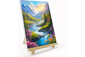 JOOZ Mountain Paint by Numbers Kit for Adults with Frame, Paint by Number with Easel, DIY Sunset Landscape Paint by Number Kits Framed Canvas for Home Wall Decor 8 x 12 Inch