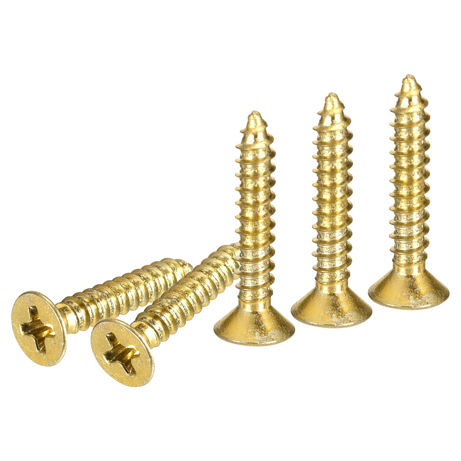 DTGN 100Pcs #6x3/4" Flat Head Wood Screws, Brass Phillips Self Tapping Screws - Good for Woodworking, Furniture - Gold