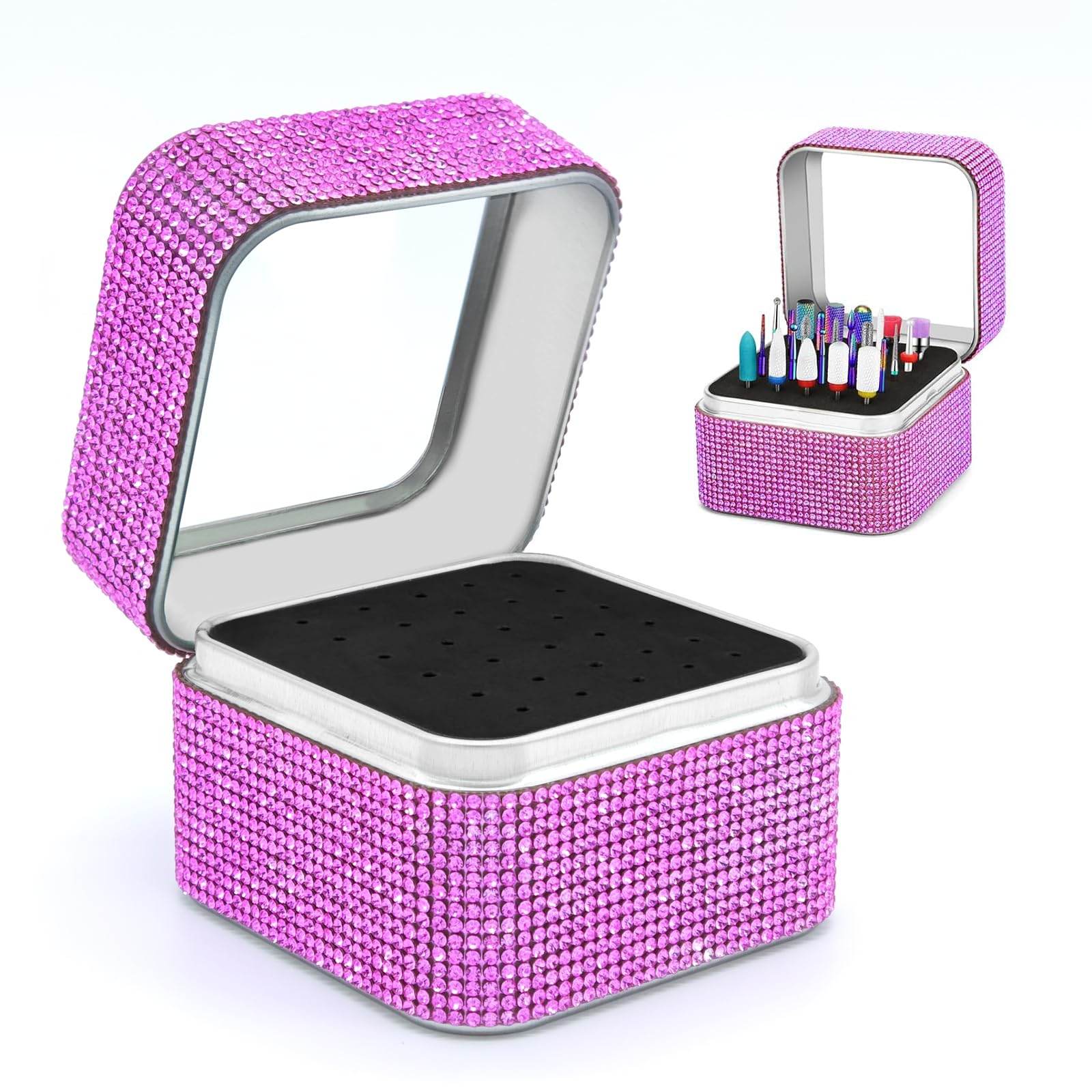 Ankey Nail Drill Bits Holder Case- 30 Holes Dustproof Rhinestone Nail Bits Box Efile Displayer Organizer Container for Manicure Tools