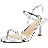 SLXCHBSL Women's Heels Round Open Toe Strappy Sandals Adjustable Ankle Strap Dress Shoes Kitten Heels for Party Wedding