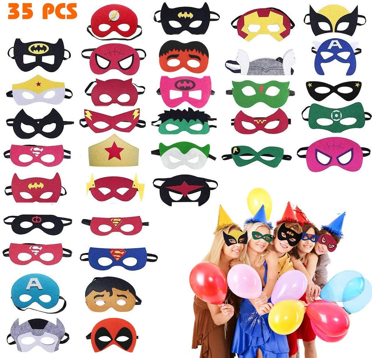 Superhero Masks, 35 Pieces Superhero Cosplay Masks for Birthday Party, Superhero Party Masks Children Masquerade Cosplay Eye Masks for Ages 3-Plus