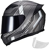 JQF Gear Full Face Helmet Black Motorcycle Motorbike Street Bike Racing Helmets for Adults WS-607 DOT Approved (Gray Mecha, L)