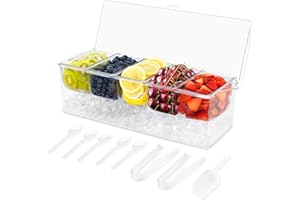 Glofex Ice Chilled Condiment Server with Lid - Salad Bar Buffet Condiment Tray,5 Compartment Garnish Tray,Mimosa Bar Fruit Ca