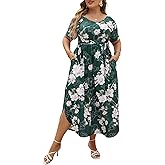 Nemidor Womens Casual Plus Size Tie Waist Slit Long Maxi Dress with Pockets NEM313