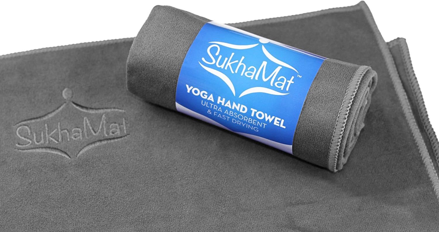 SukhaMat Yoga Hand & Face Towel - The Best Hand & Face Towel for Yoga or Exercise, Ultra Absorbent, Fast Drying, Durable Microfiber Construction - Practice in Comfort! (Grey)