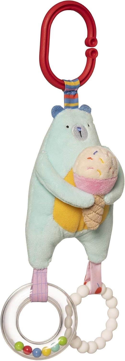 Manhattan Toy Cherry Blossom Days Baby Bear Travel Toy with Rattle Ring, Squeaker and Soft Silicone Teether, Multi - Image 3