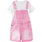 WDIRARA Girl's Ripped Denim Bib Overalls Sleeveless Jean Romper Stretchy Short Jumpsuit with Pockets