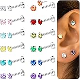 ORAZIO 20G Threadless Flat Back Earring for Women Men, Hypoallergenic Surgical Steel Push in Flatback Stud Earrings, Cartilage Helix Tragus Conch Labret Nostril Piercing Jewelry