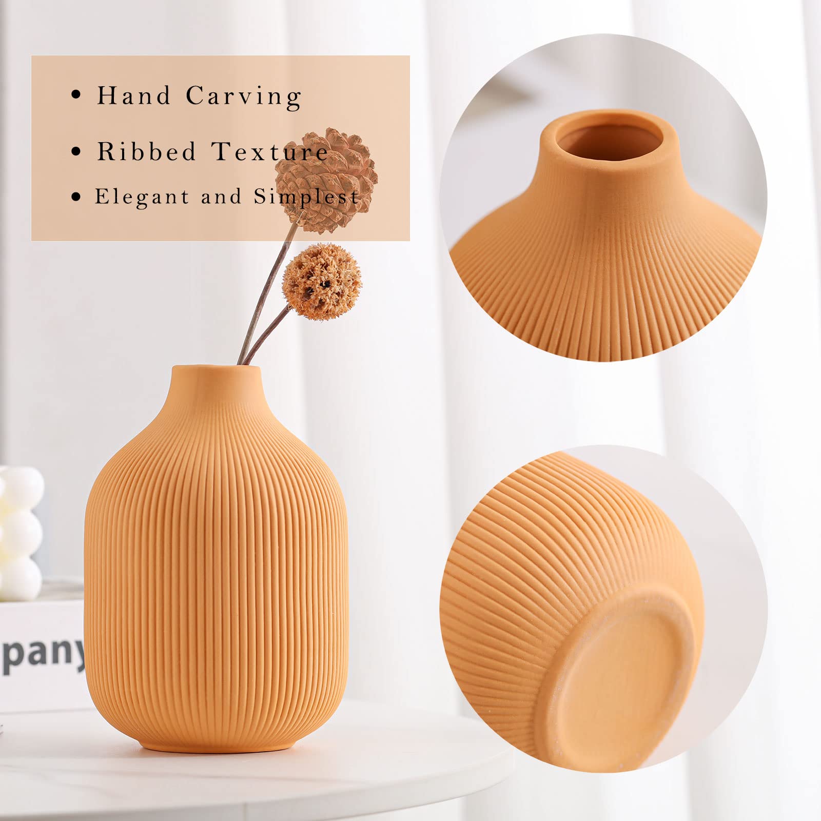 Ceramic Vase for Decor,Small Boho Vases Set for Home Decor,Modern Minimalist Farmhouse Decor,Decorative Bud Vases for Shelf Decor,Table, Bookshelf, Mantel and Entryway(Pink+Light Yellow+Orange) - Image 4