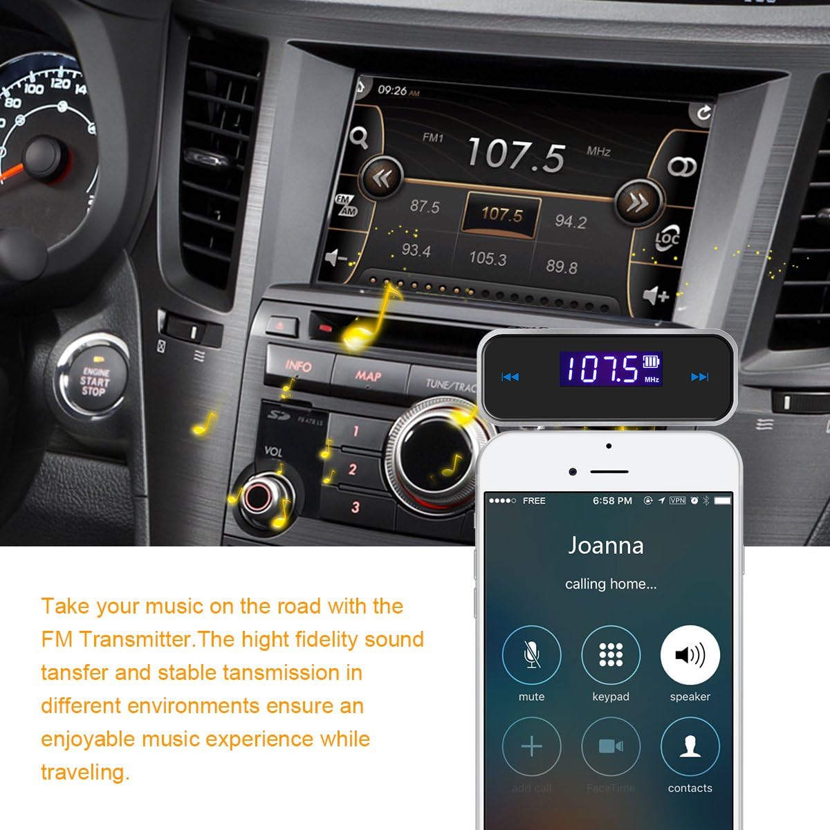 Beinhome FM Transmitter Audio Adapter Car Kit, Wireless in-Car Radio Transmitter Built-in 3.5mm Aux Port for Car iPhone 6s 5 SE iPod iPad Smart Phones MP3 MP4 Audio Players: MP3 Players & Accessories