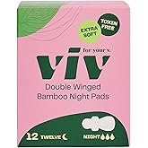 Viv for Your V Bamboo Organic Overnight Pads for Women | Soft, Absorbent Sanitary Pads with Wings for Women Overnight | Unscented, Earth-Friendly | Postpartum Gift | Super Absorbency (12 Pack)