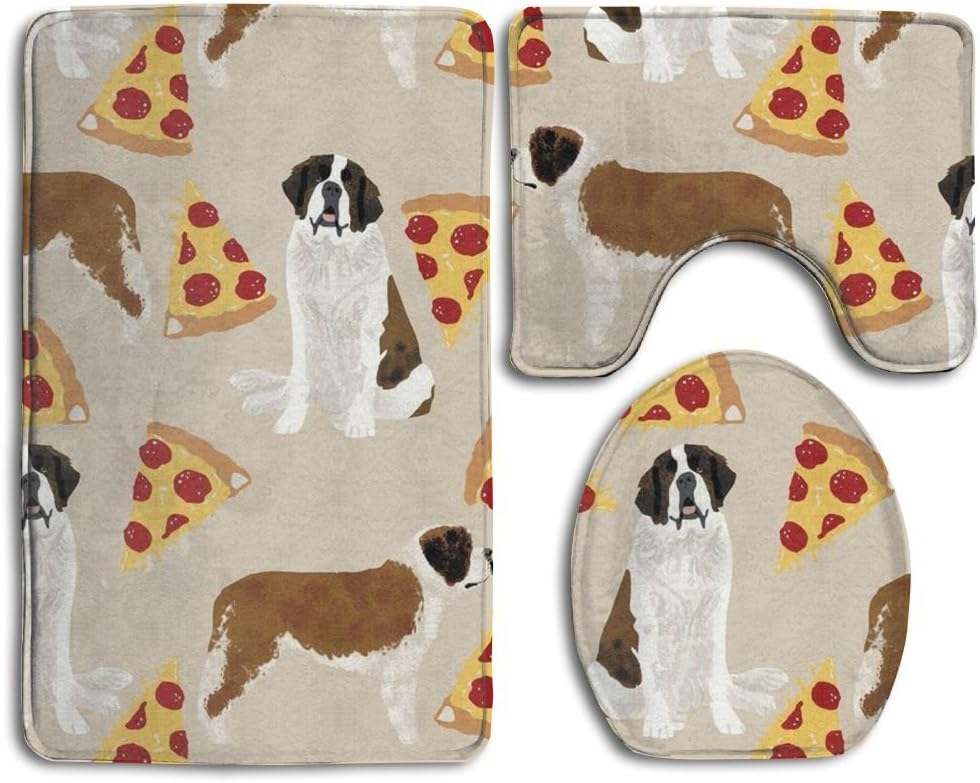 Saint Bernard Dog Breed Bath Mat Set,3 Piece Bathroom Mats Set Non-Slip Bathroom Rugs/Contour Mat/Toilet Cover