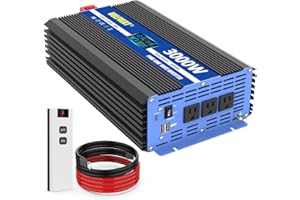 VOLFVERT Pure Sine Wave Inverter 3000 Watt Pro, Home DC 12V to AC 110V 120V Power Car Converter with Three Sockets, Dual USB Port, Type-C Port, LCD Display, Remote Control, Smart Cooling Fans, Cable Included