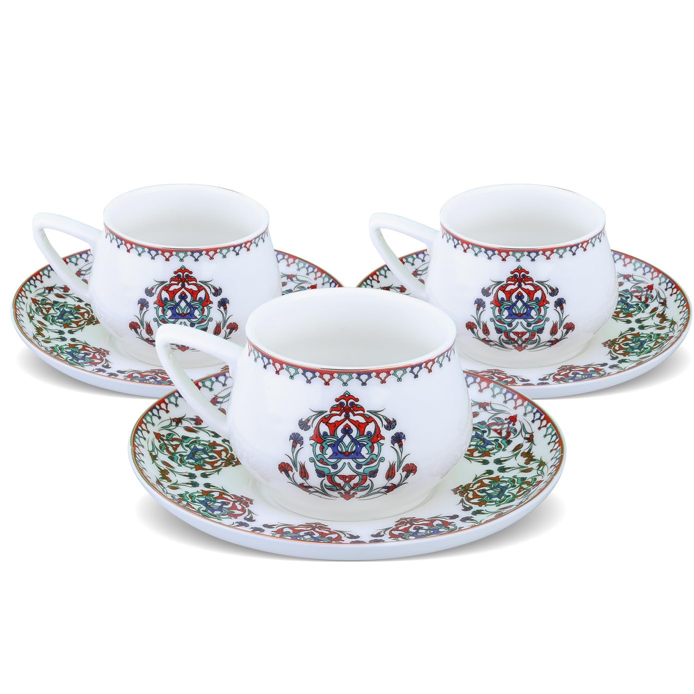 KARACA Nakkas Turkish Coffee Cup Set for 6 People - 12 Piece White Cups with Saucers - Small Porcelain Espresso Set - Ideal for Serving Greek, Arabic Coffee (100 ml)