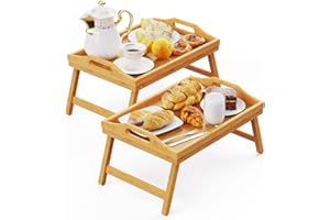Breakfast in Bed Tray for Eating, 16.92 x 12.6 Inch Bed Table Tray with Folding Legs & Handles, Bamboo Food Lap Trays Fits for Adult Kids Eating/TV/Surgery Recovery by Easoger