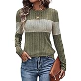 BAOKUAN Women Knit Color Block Striped Long Sleeve Sweaters Crew Neck slim Trendy Striped sweater sweatshirts