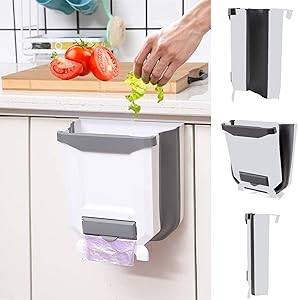 YCOCO 2.4 Gallon Hanging Kitchen Collapsible Waste Bin,10L Plastic Folding Small Garbage Can for Cabinet Car Bedroom Bathroom Kitchen Office,White