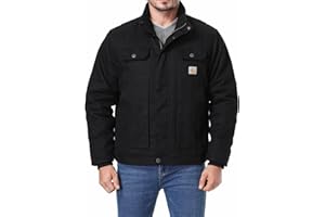 TUAOVA Men's Quilted Flannel Lined Work Coat Long-Lasting Loose Casual Jacket Waterproof Workwear