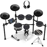 ALLSET 700 Professional Electric Drum Sets with Mude Mesh Drum Pads, 10" Dual Zone Snare, 30 Kits &amp; 600+ BFD Sounds, 2 Pedals, Throne &amp; Headphones, Drumsticks | Melodics Lessons (Black)
