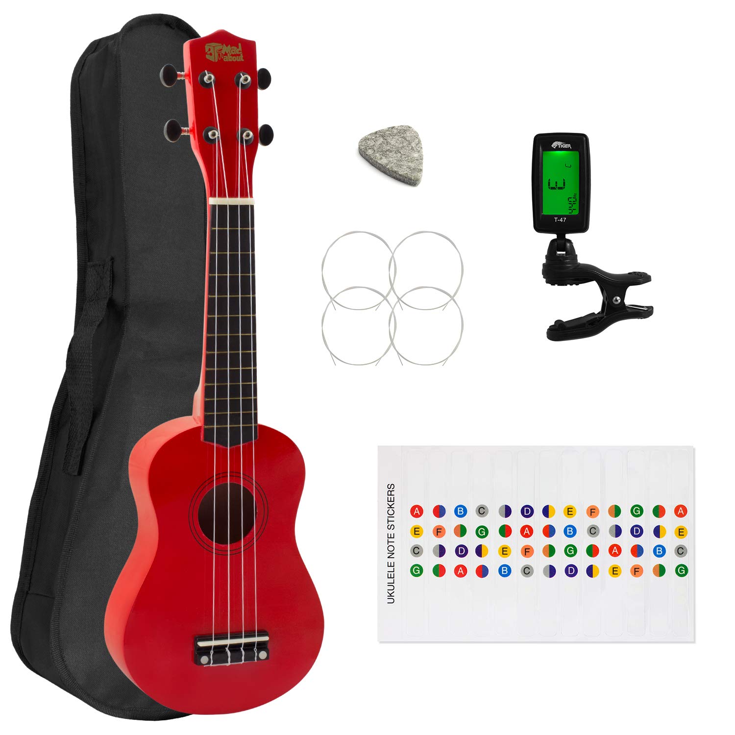 Mad About SU8-TU-RD Soprano Ukulele for Beginners in Red with FREE Uke Bag & Tuner