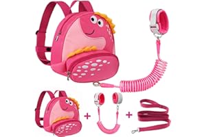 Accmor Toddler Backpack Harness with Safety Leash, Cute Dinosaur Harnesses with Kids Anti Lost Wrist Link, Mini Child Schoolbag with Wristband Tether Strap and Protection Leashes for Baby Girls (Pink)